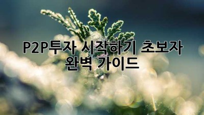 P2P투자 시작하기: 초보자 완벽 가이드